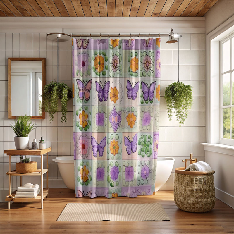 Kendrea Patchwork Shower Curtain, 74"H x 71"W