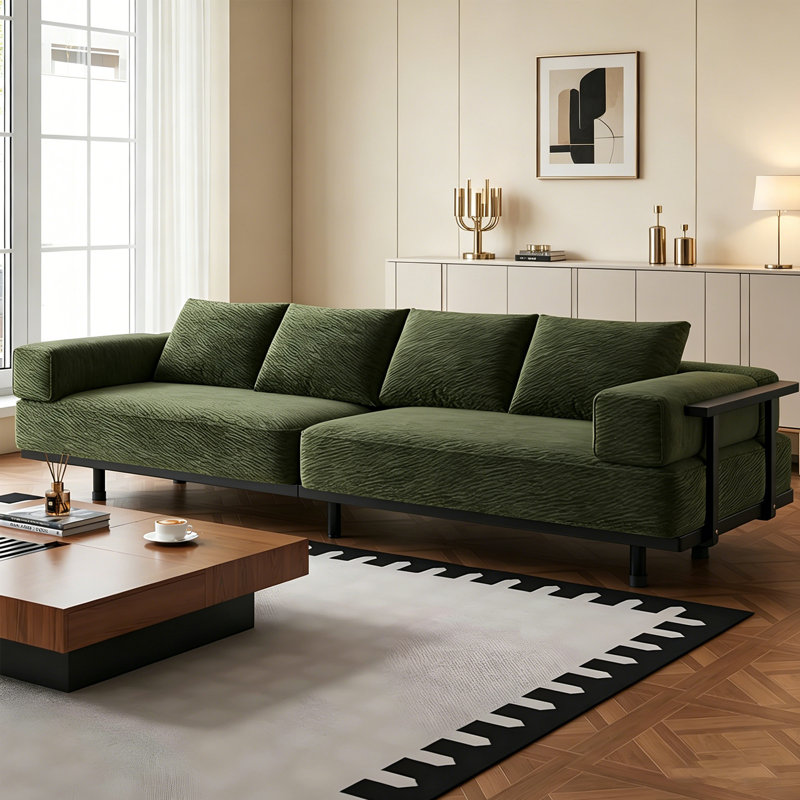 Canapé de salon droit et moderne en tissu chenille, 24.41" H x 118.11" W x 33.46" D