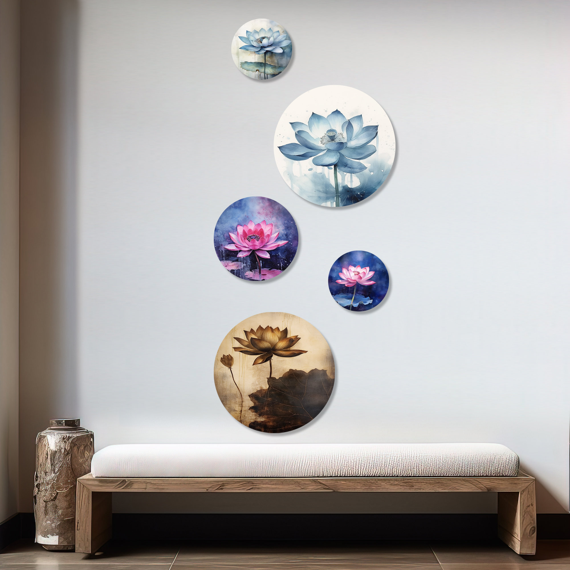 Image result for Lark Manor Rustic Lotus Serenity - Lotus Lotus Round Wall Art Set Of 5 ...