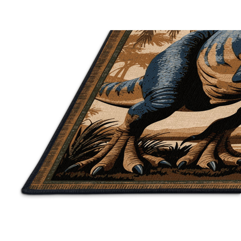 Tapis brun dinosaures lavable à la machine, Carré 4 pi