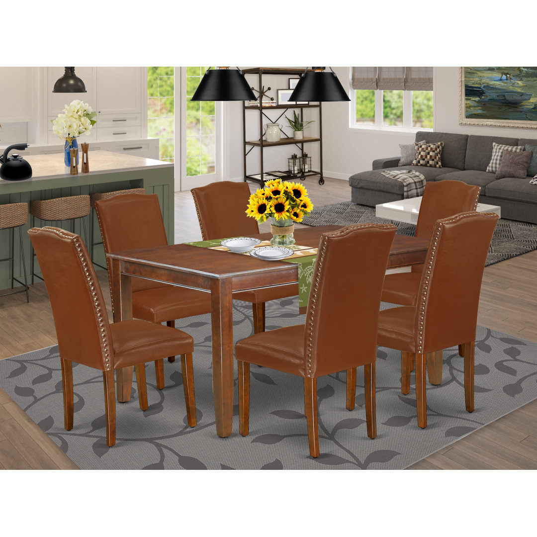 Lorri 6 - Person Rubberwood Solid Wood Dining Set Alcott Hill® Table 