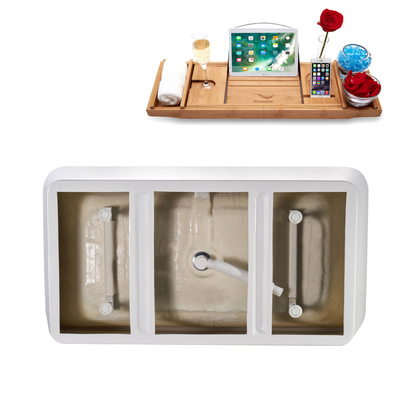 Baignoire autoportante et plateau 55 "avec drain interne Streamline, Chrome poli