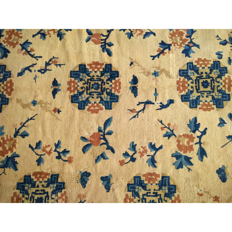 Antique Large Room Size Ivory Chinese Allover Floral Ningxia Rug