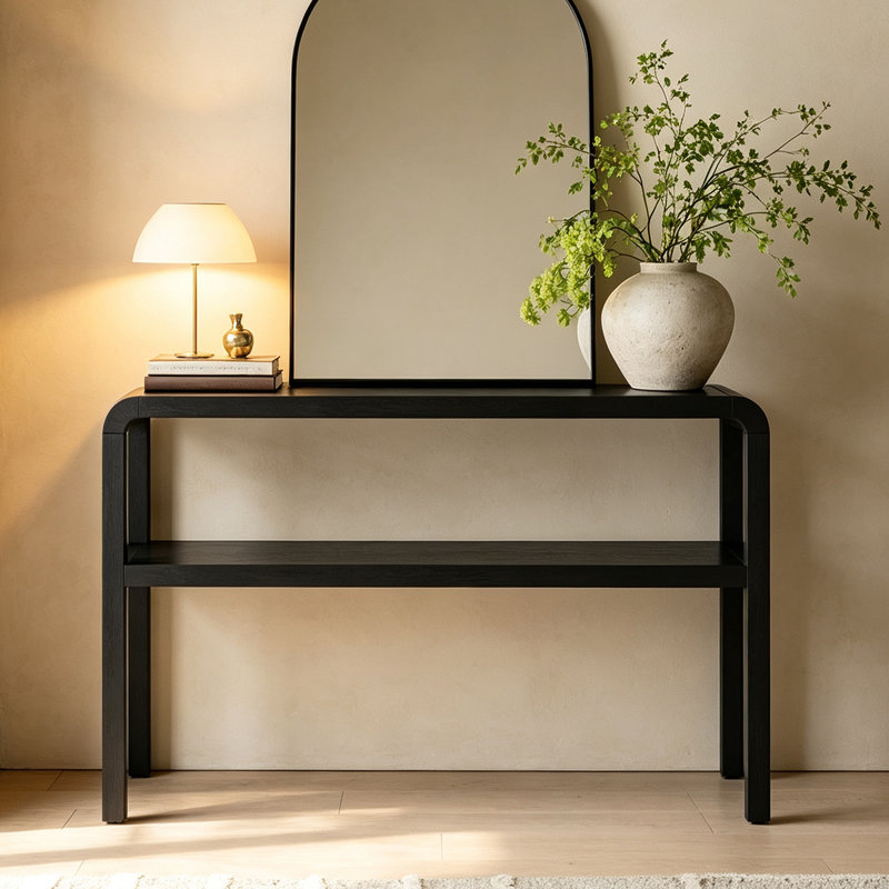 Console Wabi-Sabi, H 29,9 po x l 39,4 po x P 13,8 po, Noir, Noir, Noir