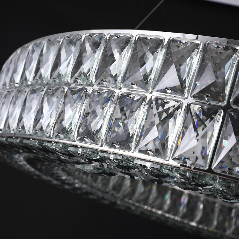 Lustre en cristal moderne à DEL avec anneaux de cristal à intensité variable avec cristaux K9 pour salle à manger, salon, chambre à coucher