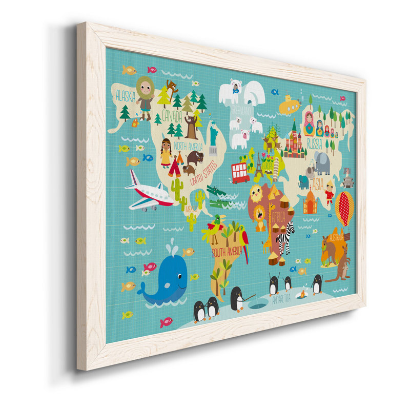 Carte du monde des enfants - cadre photo, impression sur toile, H 31 po x l 44 po x P 1 po, Toile blanche encadrée