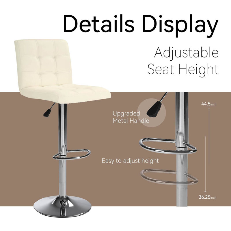 Bar Stools  Set of 2, Bar Stools for Kitchen Island, Square Cushion Bar Stools with Back, Footstool, Cafe, Beige