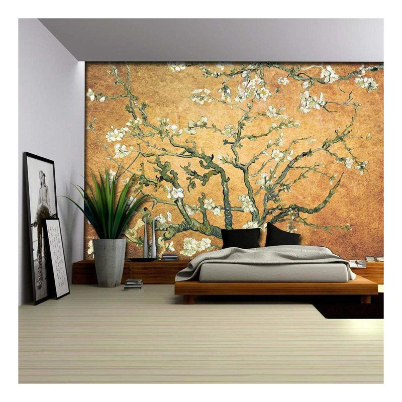 Almond Blossom Vincent Van Gogh, Floral Mural, Vintage Boho Removable Contact Paper, L 96 po x L 66 po, Cuivre orangé