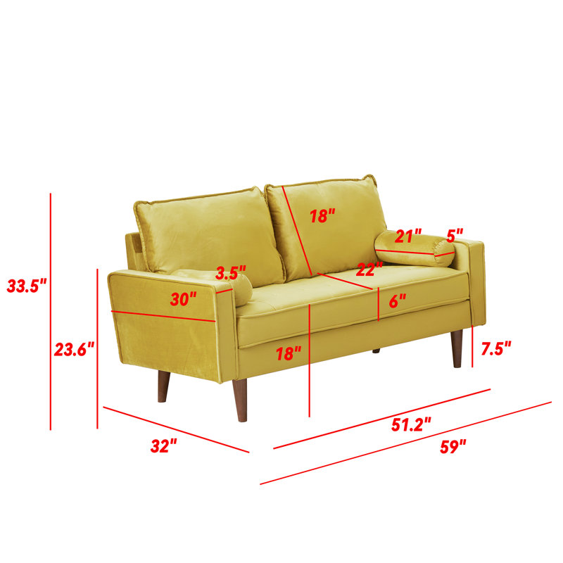 Marsai Upholstered 59'' Loveseat, Yellow Velvet