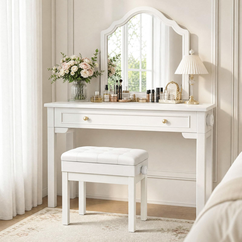 Solid Wood Accent Stool, White