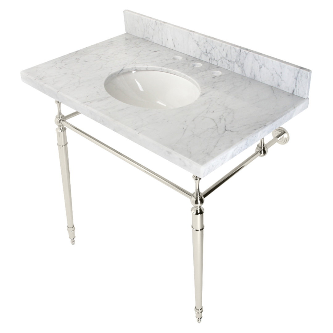 Kingston Brass Edwardian 36-Inch Carrara Marble Console Sink with Brass Legs (8-Inch, 3-Hole) Kingston Brass 