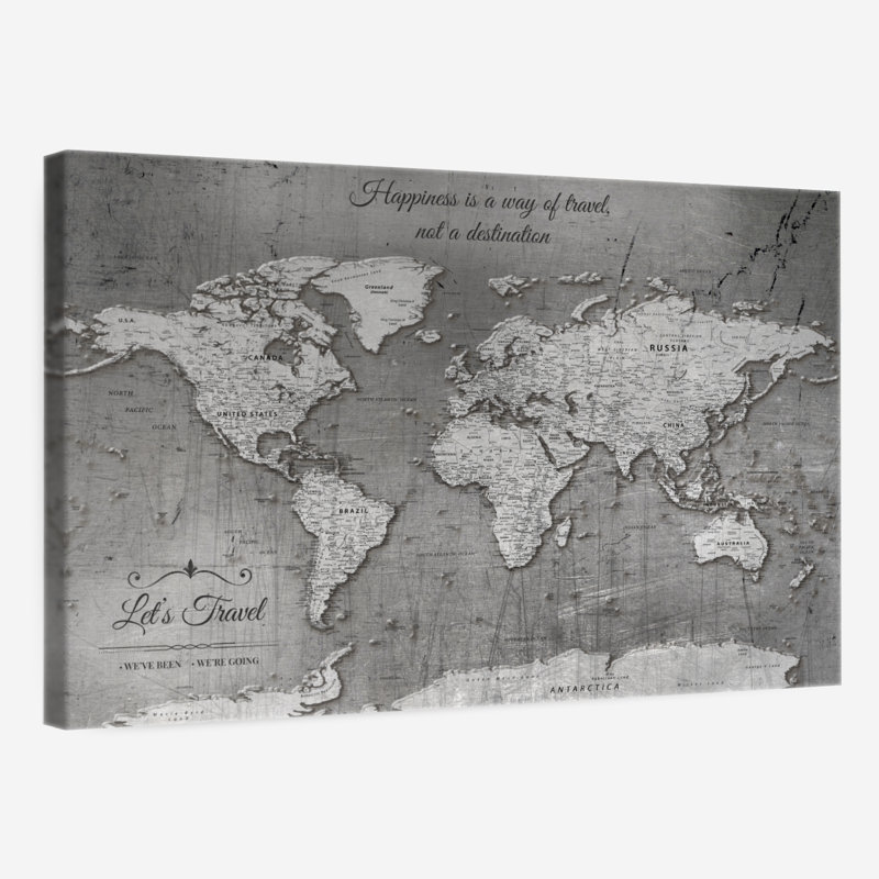 Let's Travel World Milstead With Push Pins, 20" H x 30" W