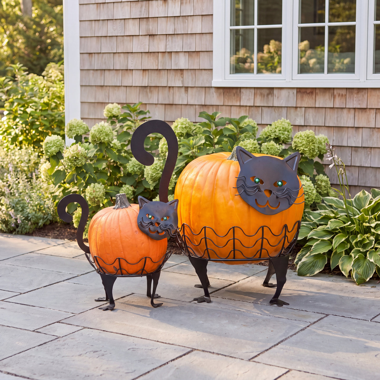 2-Piece Cat Pumpkin Holder Figurine Set