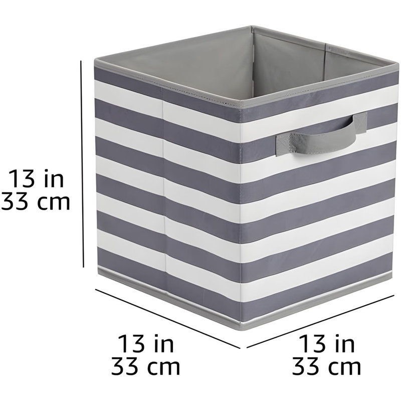 White And Light Grey Stripe Collapsible Storage Cubes - 6 Pack For Easy Organization