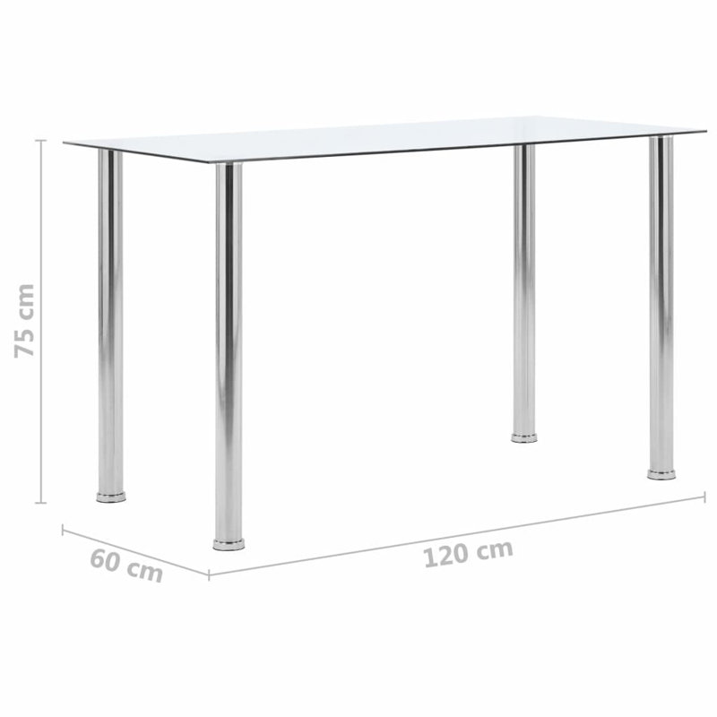 Searcy Glass Top Metal Base Dining Table, White, 75cmH x 120cmL x 60cmW