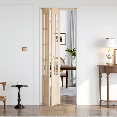 Porte pliante en verre et bois massif 8-Lite avec trousse de quincaillerie d'installation