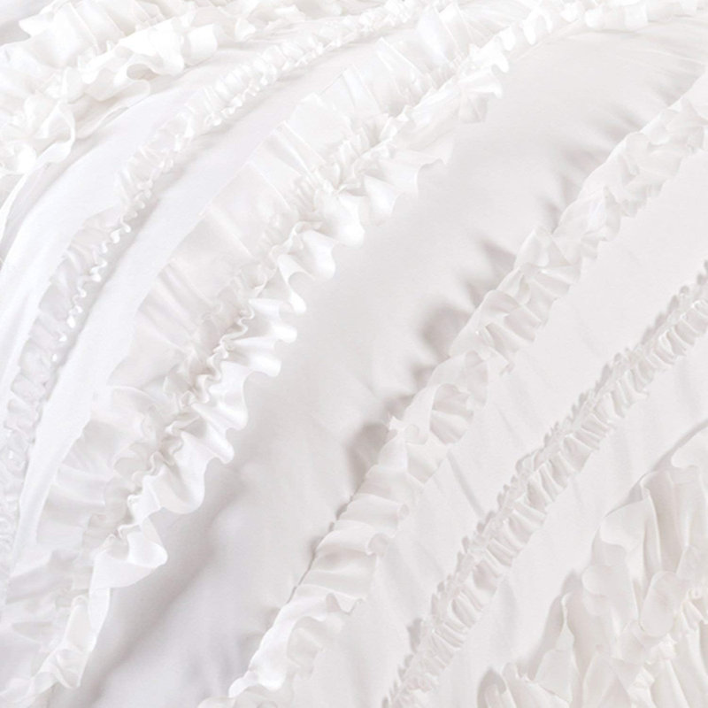 Belle White Microfiber Queen Ruffled Comforter Set