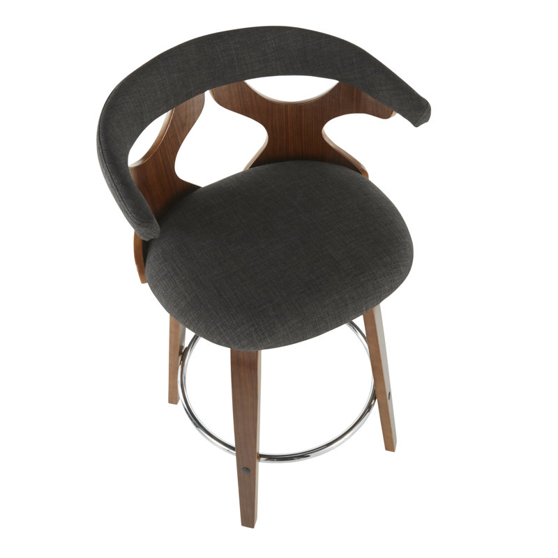 Tabouret de comptoir pivotant 25 po Arabelle, Tissu gris anthracite / structure en noyer