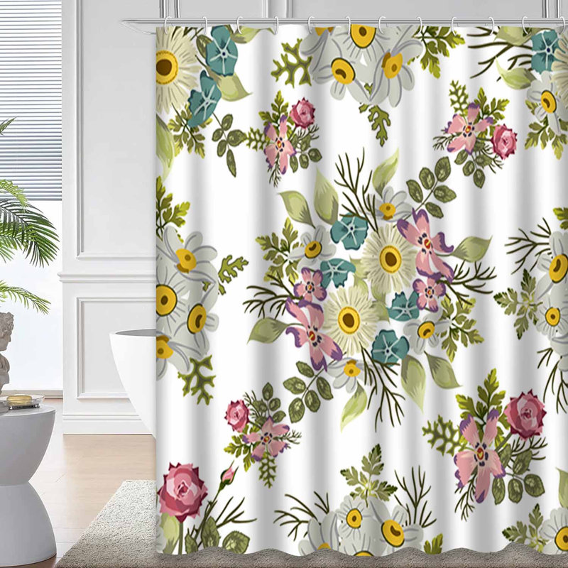 Rideau de douche imperméable à motif floral avec 12 crochets, L 72 po x l 78 po