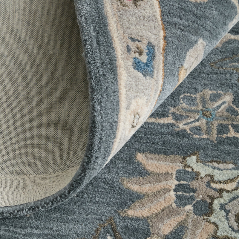Tapis bleu / rouge / gris en coton touffeté à la main Atlandida, Rectangle 8 pi x 10 pi