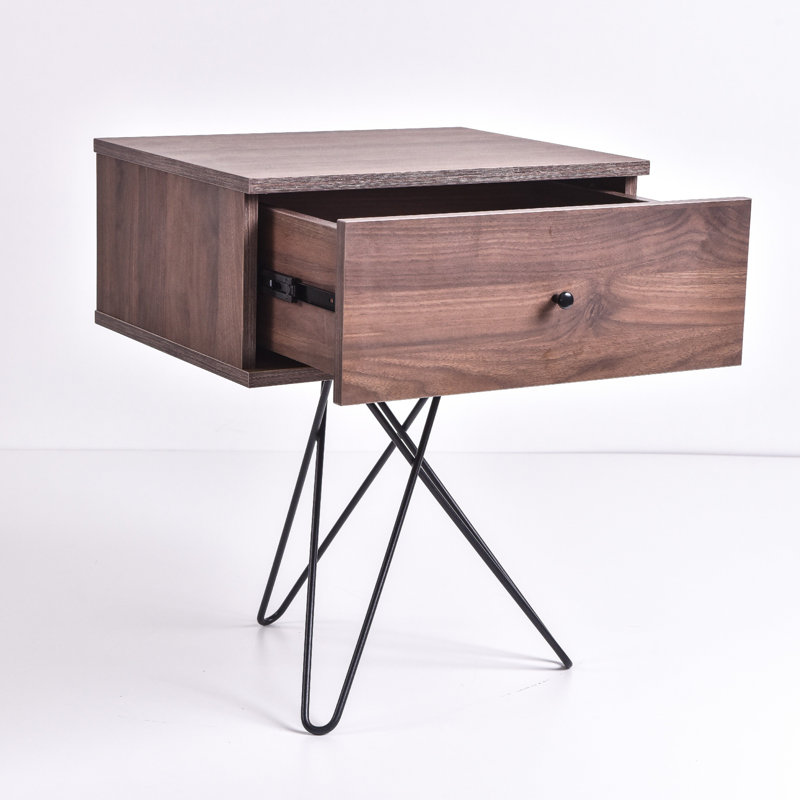 Prewitt 50.2 cm W Bedside Table, Black/Columbia Walnut