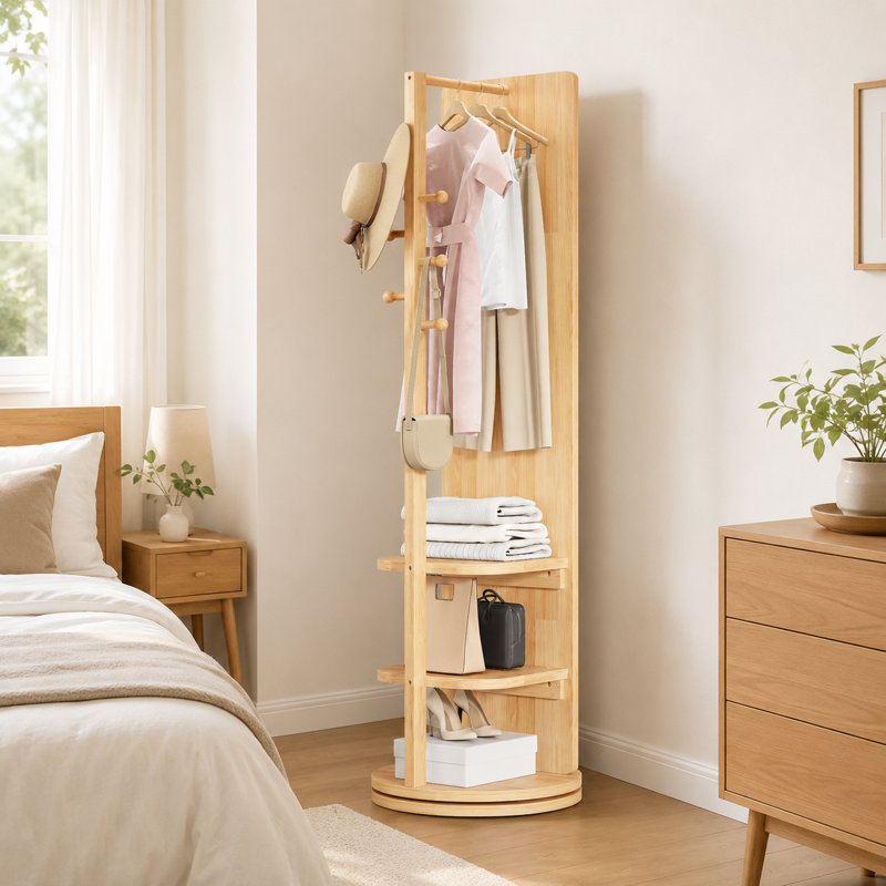 360° Rotating Full Length Mirror with Coat Rack and Hooks