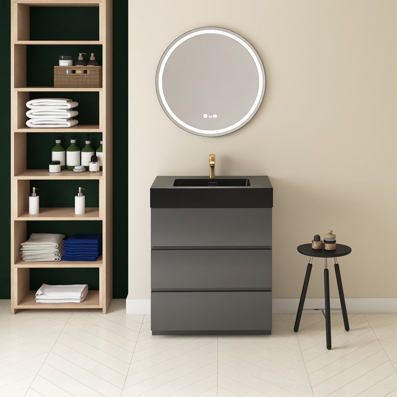 Meuble-lavabo simple 30 po avec comptoir Romen, Gris, Noir