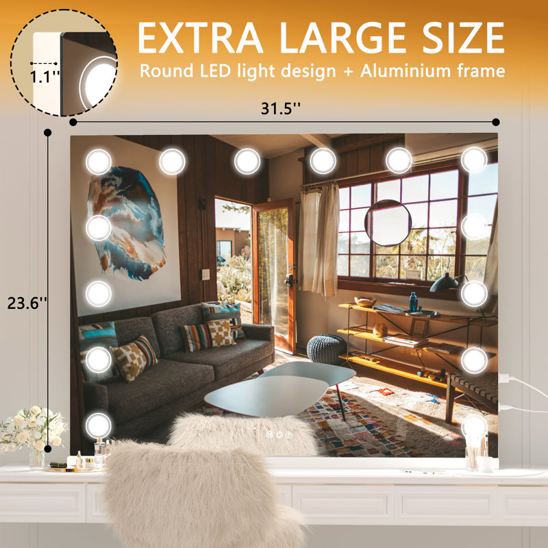 Khadeidra Metal Rectangle LED Mirror, 32" x 24"