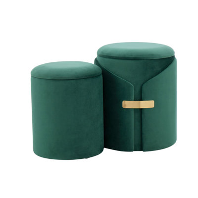 Ensemble de repose-pieds gigogne contemporain en velours vert avec base en métal doré
