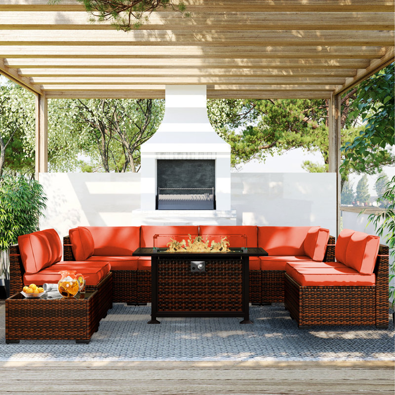 Wyckhoff 8 - Person Outdoor Seating Group with Cushions, Orange