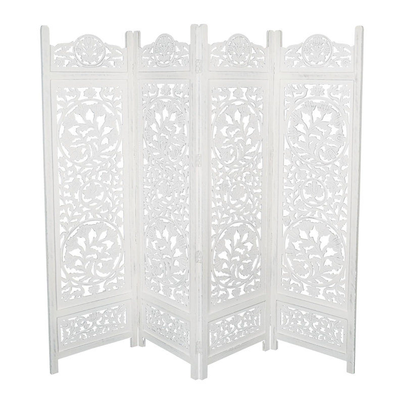 Beheshta 200cm W x 180cm H 4 - Panel Folding Room Divider, White