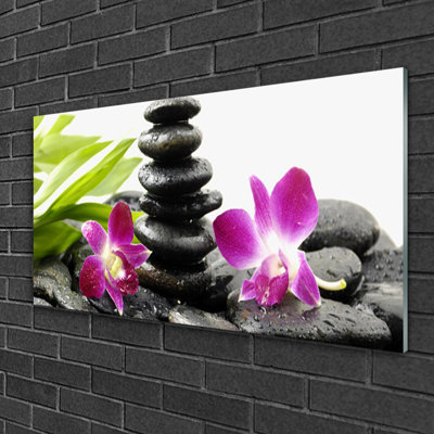 Art Flower Stones 1 Piece Wall Art on Glass