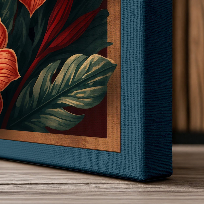 Hibiscus Study Botanical - Wrapped Canvas, 36x24 - 91.4 x 61.0 cm, Teal Border