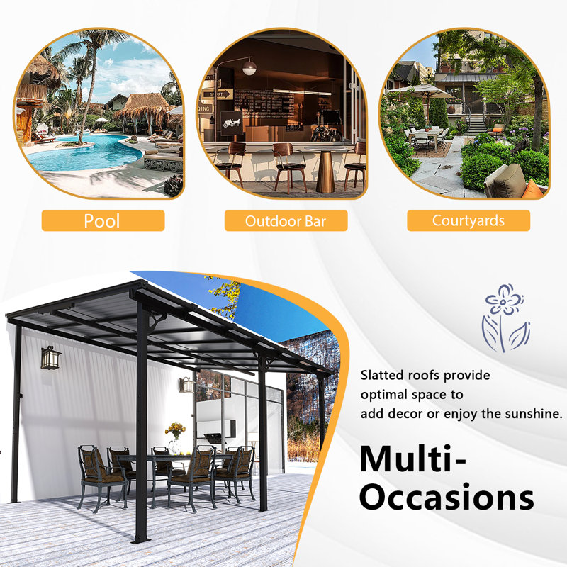 Metal Pergola with Canopy, 97.2" H x 168" W x 120" D
