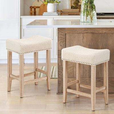 25.75" H Mid-Century Modern Saddle Stool Backless Upholstered Counter Stool with Wood Frame