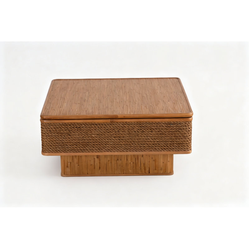 Table basse rétro en rotin et corde de chanvre avec fonction de rangement, adaptée aux restaurants, cuisines et salons, naturel