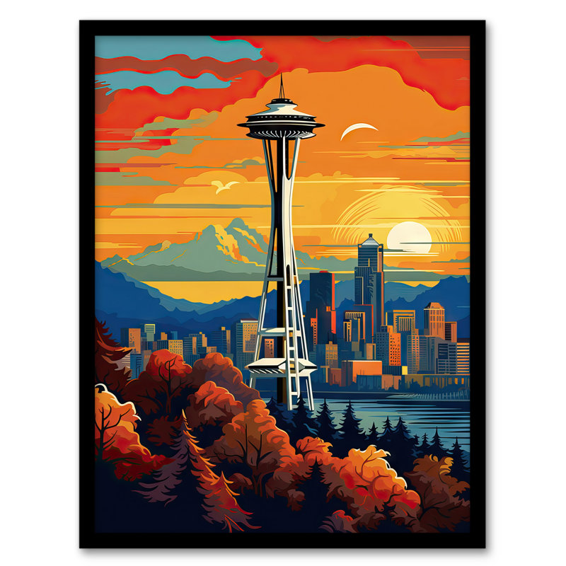 Seattle Washington The Space Needle Funky - Single Picture Frame Print