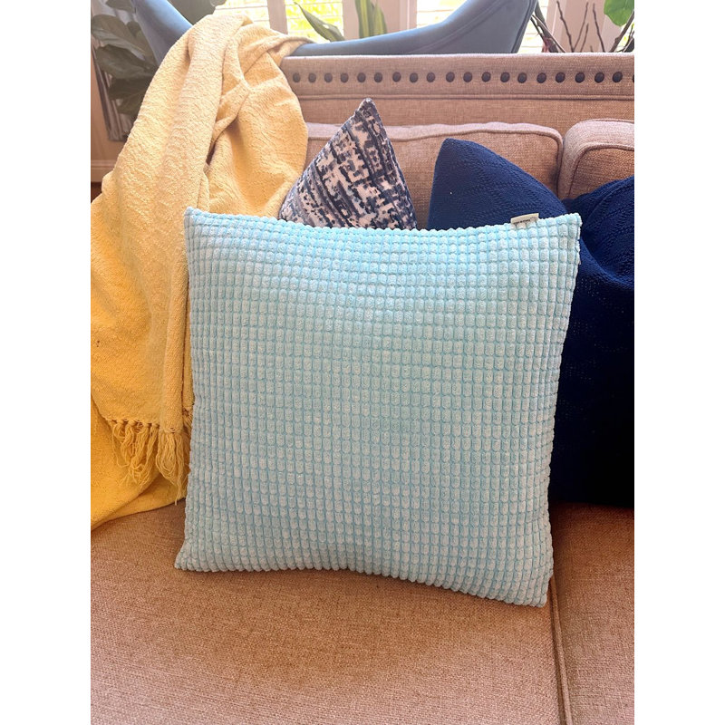 Sky Blue Set of 2 Corduroy Reversible Throw Pillows size  18"x18" square , 18" H x 18" W, Sky Blue