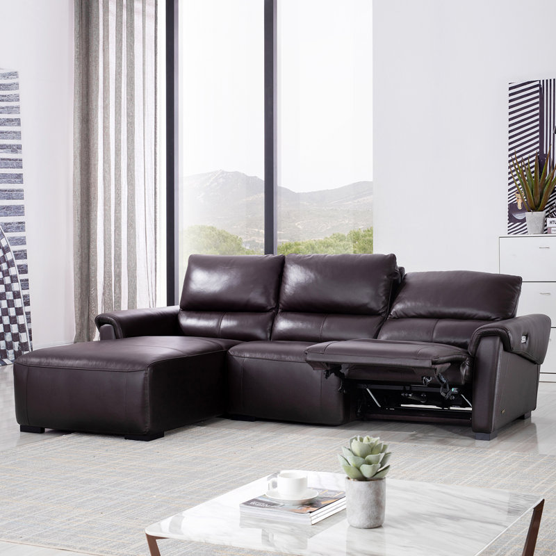 Minnich Upholstered Power Reclining L-Shaped Sectional, Brown, Left Hand Facing