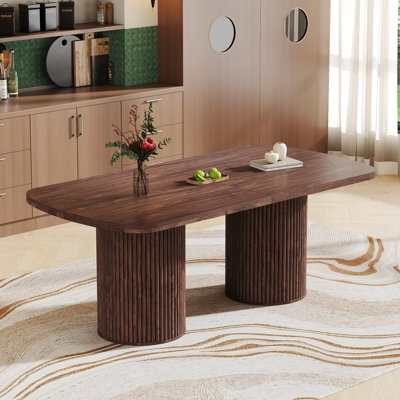 78.7" Large Farmhouse Kitchen Dinner Table With Double Cylindrical Pedestal