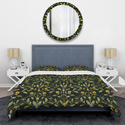 Green Yellow Floral Vines II - Modern Duvet Cover Set