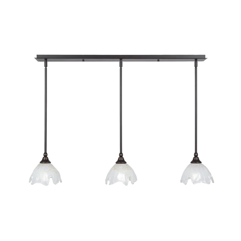 Luminaire suspendu linéaire sur pied 3 lumières avec verre de glace doré de 7 po, H 6,25 po x l 39,25 po x P 7 po