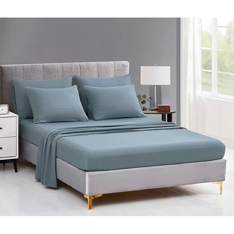 Washed Microfiber 7-Pieces Honeycomb Comforter Set with Sheets, King Comforter + 6 Additional Pieces, Dusty Blue
