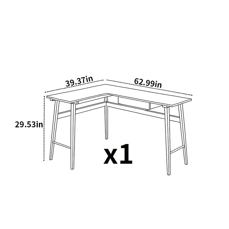 Bureau d'angle, Retour à droite, H 29,53 po x l 62,99 po x P 39,37 po