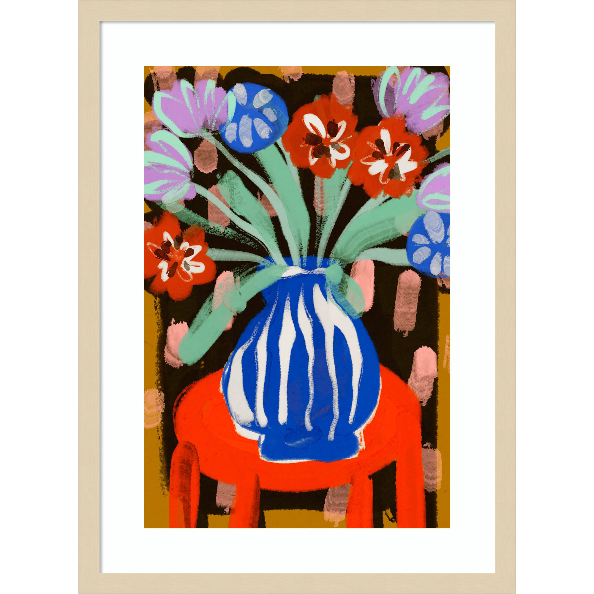 Floral Still Life No 2 by Treechild Wood Framed Wall Art Print, 25" H x 19" W, Brown