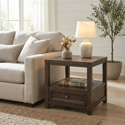Atlai Solid Wood End Table with Storage