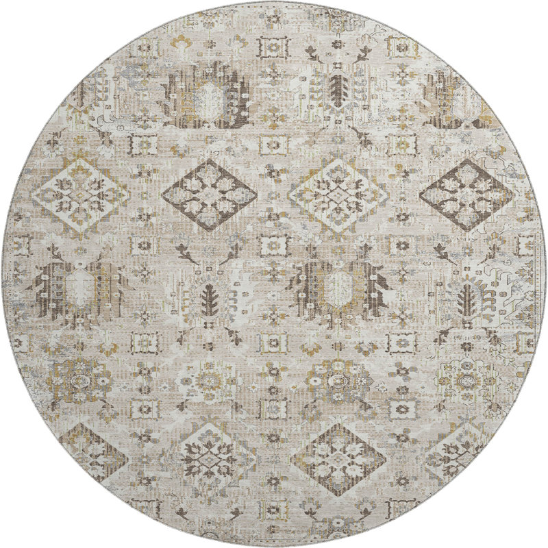 Premium Machine Washable Ariel Global Rug, Round 8'