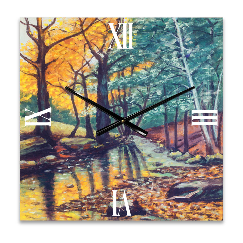 Paysage avec rivière en automne forêt coucher de soleil - horloge murale traditionnelle, Petit