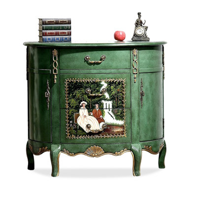 Green Solid + Manufactured Wood Half-circle Console Table