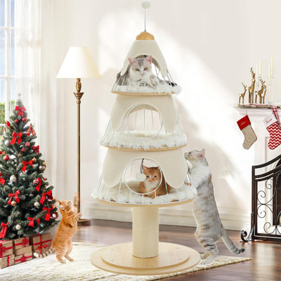 Cat Scratching Post, Christmas Tree Tall Cat Scratching Board With Natural Sisal Scratching Rods And Interactive Toy Ball For Kittens And Kittens